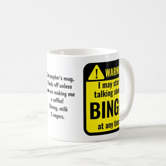 Bingo Funny Personalized Warning コーヒーマグカップ (正面右)
