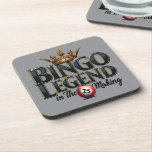 Bingo Legend Crowned in Gold Retro Typography コースター<br><div class="desc">Celebrate your love for bingo with this bold and regal design featuring the phrase "Bingo Legend in the Making" in striking retro typography, topped with an ornate golden crown. The deep, rich hues and vintage aesthetic give this artwork a timeless appeal, perfect for those who enjoy the thrill of the...</div>