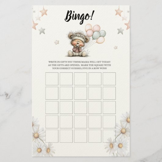 Bingo Whimsical Teddy Bear Baby Shower Game 便箋 (正面)