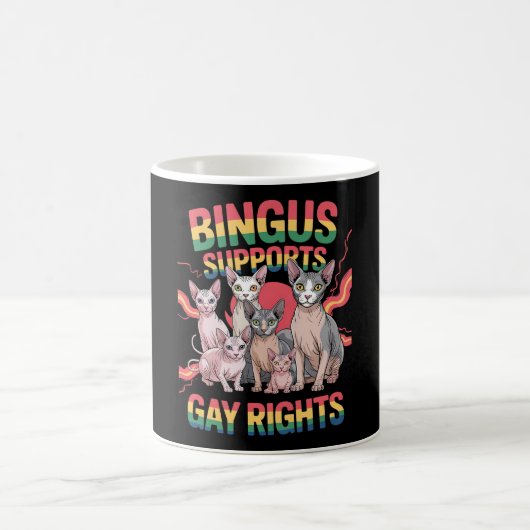 Bingusがゲイの権利をサポートSphynx猫LGBTQプライド コーヒーマグカップ (中央)