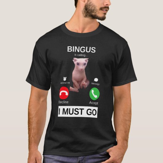 Bingusが呼んでいる ヘアレス スフィンクス 猫 メーム tシャツ (正面)
