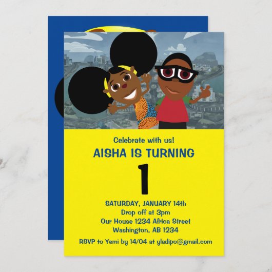 BinoとFinoの誕生日パーティーへの招待 招待状 (正面/裏面)