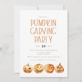 BINX オータム ハロウィン 水彩 ハーベスト かぼちゃの彫刻 招待状 (正面)