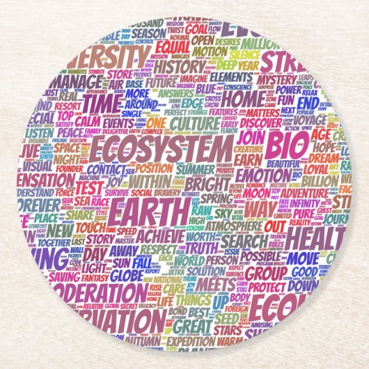 Bio Nuage de Mots Texte Modèle Biodiversité ラウンドペーパーコースター (正面)