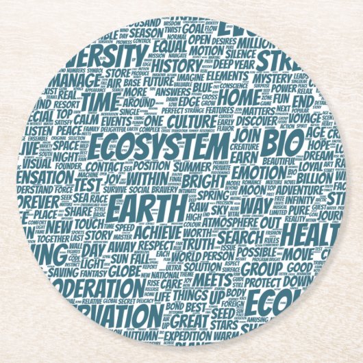 Bio Nuage de Mots Texte Modèle Biodiversité ラウンドペーパーコースター (正面)