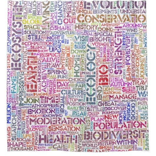 Bio Nuage de Mots Texte Motif Biodiversité シャワーカーテン (正面)