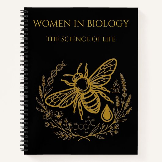 Biology Bee & Golden DNA Spiral Notebook ノートブック (正面)