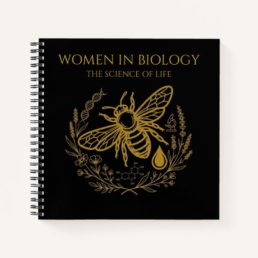 Biology Bee & Golden DNA Square Notebook ノートブック (正面)