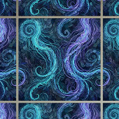 Bioluminescent Jellyfish Teal Purple Swirls Mosaic タイル