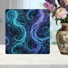 Bioluminescent Jellyfish Teal Purple Swirls Mosaic タイル