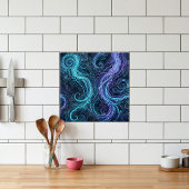 Bioluminescent Jellyfish Teal Purple Swirls Mosaic タイル