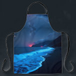 Bioluminescent Night Coast Apron エプロン<br><div class="desc">This apron features a captivating nighttime coastal scene with glowing blue waves that evoke the magic of bioluminescence. Dark cliffs rise in the background under a dramatic sky filled with clouds and faint stars, while red glows on the horizon add a mysterious touch. The striking contrast between luminous water and...</div>