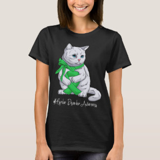 Bipolar Disorder Awareness Month Green Ribbon Cat Tシャツ