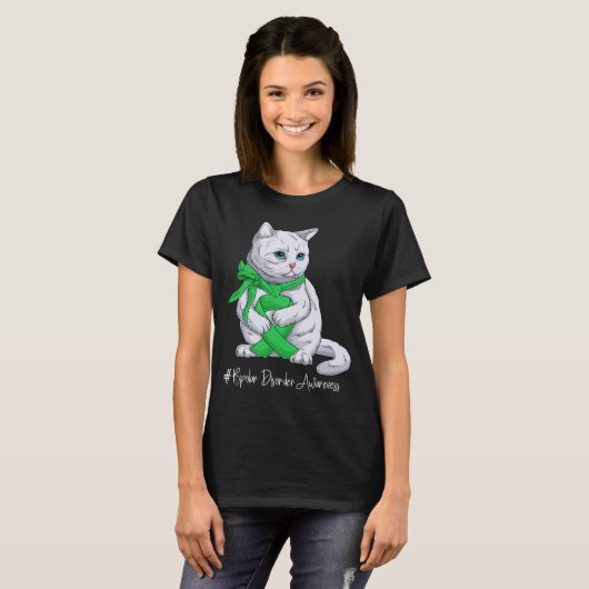 Bipolar Disorder Awareness Month Green Ribbon Cat Tシャツ (正面フル)