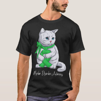 Bipolar Disorder Awareness Month Green Ribbon Cat Tシャツ