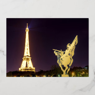 Bir-Hakeim at night bridge – パリ,フランス 箔シーズンカード