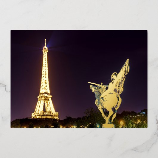 Bir-Hakeim at night bridge – パリ，フランス 箔シーズンカード (正面)