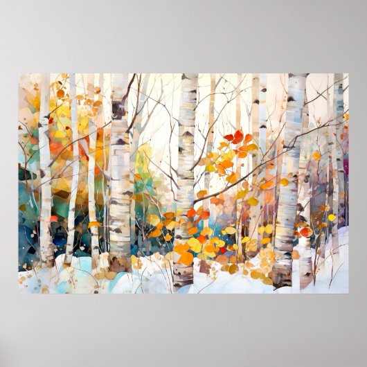 Birch Forest Landscape Home Decor Poster ポスター (正面)