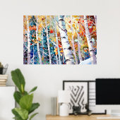 Birch Forest Watercolor Painting Art Print  ポスター (ホームオフィス)