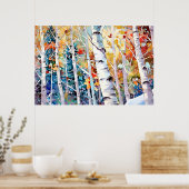 Birch Forest Watercolor Painting Art Print  ポスター (キッチン)