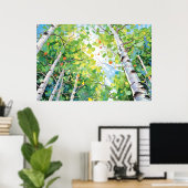 Birch Forest Watercolor Painting Art Print  ポスター (ホームオフィス)