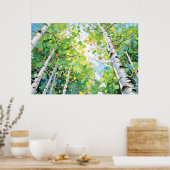 Birch Forest Watercolor Painting Art Print  ポスター (キッチン)