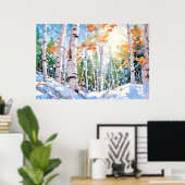 Birch Forest Watercolor Painting Art Print  ポスター (ホームオフィス)