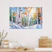 Birch Forest Watercolor Painting Art Print  ポスター (キッチン)