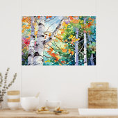Birch Forest Watercolor Painting Art Print  ポスター (キッチン)