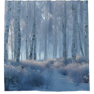 Birch Radiant Snow Forest Shower Curtain シャワーカーテン