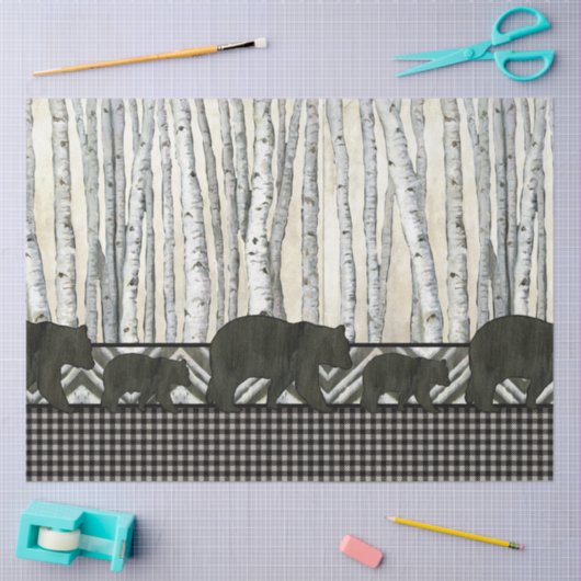 Birch Tree Black Bear Rustic Decoupage  薄葉紙 (クラフト)