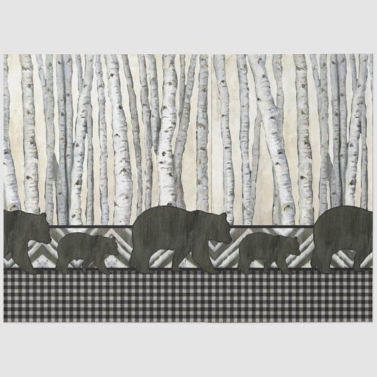 Birch Tree Black Bear Rustic Decoupage  薄葉紙 (正面)