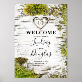 Birch Tree Heart Rustic Fall Wedding Welcome ポスター