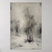 Birch Trees In Snow, Gothic Forest Landscape Wall  ポスター (正面)