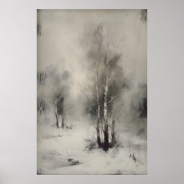 Birch Trees In Snow, Gothic Forest Landscape Wall  ポスター