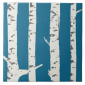 Birch trees on blue tile タイル (正面)