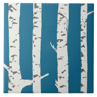 Birch trees on blue tile タイル