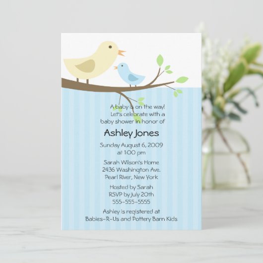 Birdかわいいママ及び男の赤ちゃんのベビーシャワー 招待状 (スタンド正面)