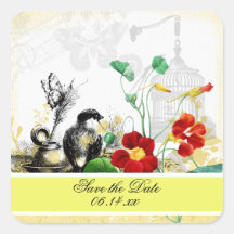 BirdとOrange Nasturtiums日付のシールを保存