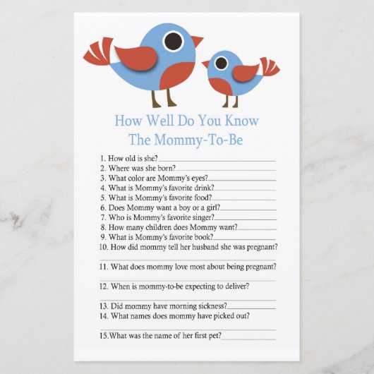 Bird赤ちゃんシャワーのゲームをどれだけ知っているか (正面)