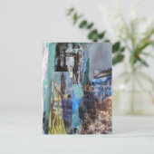 Bird and City Buildings mixed media collage ポストカード (スタンド正面)