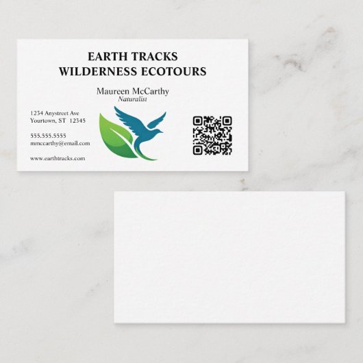 Bird and Leaf QR Code Ecotourism Conservation 名刺 (正面/裏面)