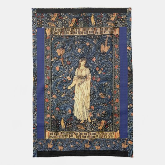 Bird Animal Flower TowelアールヌーボーMorrisの女性 キッチンタオル (縦)