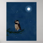 Bird Art, Chickadee, Moon, Stars, Big Dipper,Night ポスター (正面)