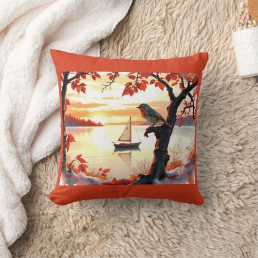 bird Autumn Sunset Sailboat クッション (ブランケット)