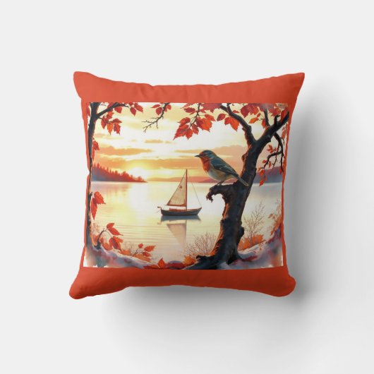 bird Autumn Sunset Sailboat クッション (裏面)