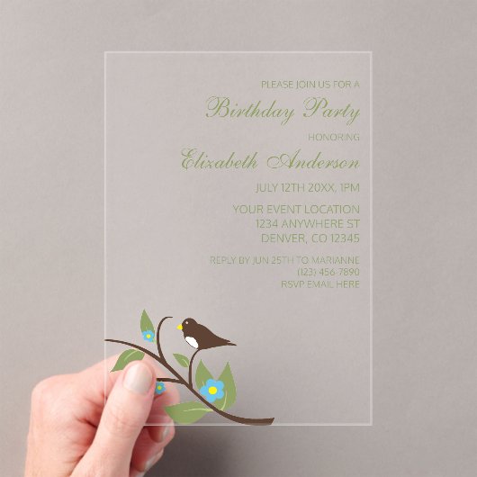 Bird Birthday アクリル招待状 (インサイチュ (ポータブル))