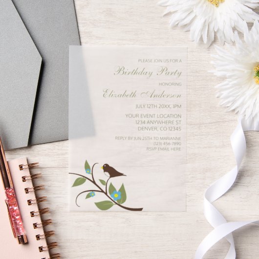 Bird Birthday ベラム紙招待状 (ウェディング)