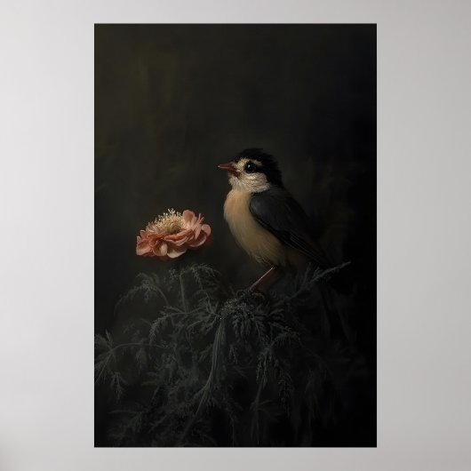 Bird & Bloom ダークアカデミア植物画 ヴィンテージ ポスター (正面)
