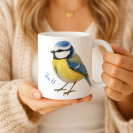 Bird Blue Tit Mug, Watercolour Garden Bird Art コーヒーマグカップ